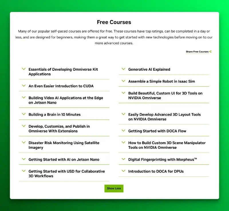 TOP 5 NVIDIA FREE AI Courses for Beginners ๐๐ 8 Nvidia free Ai courses 1