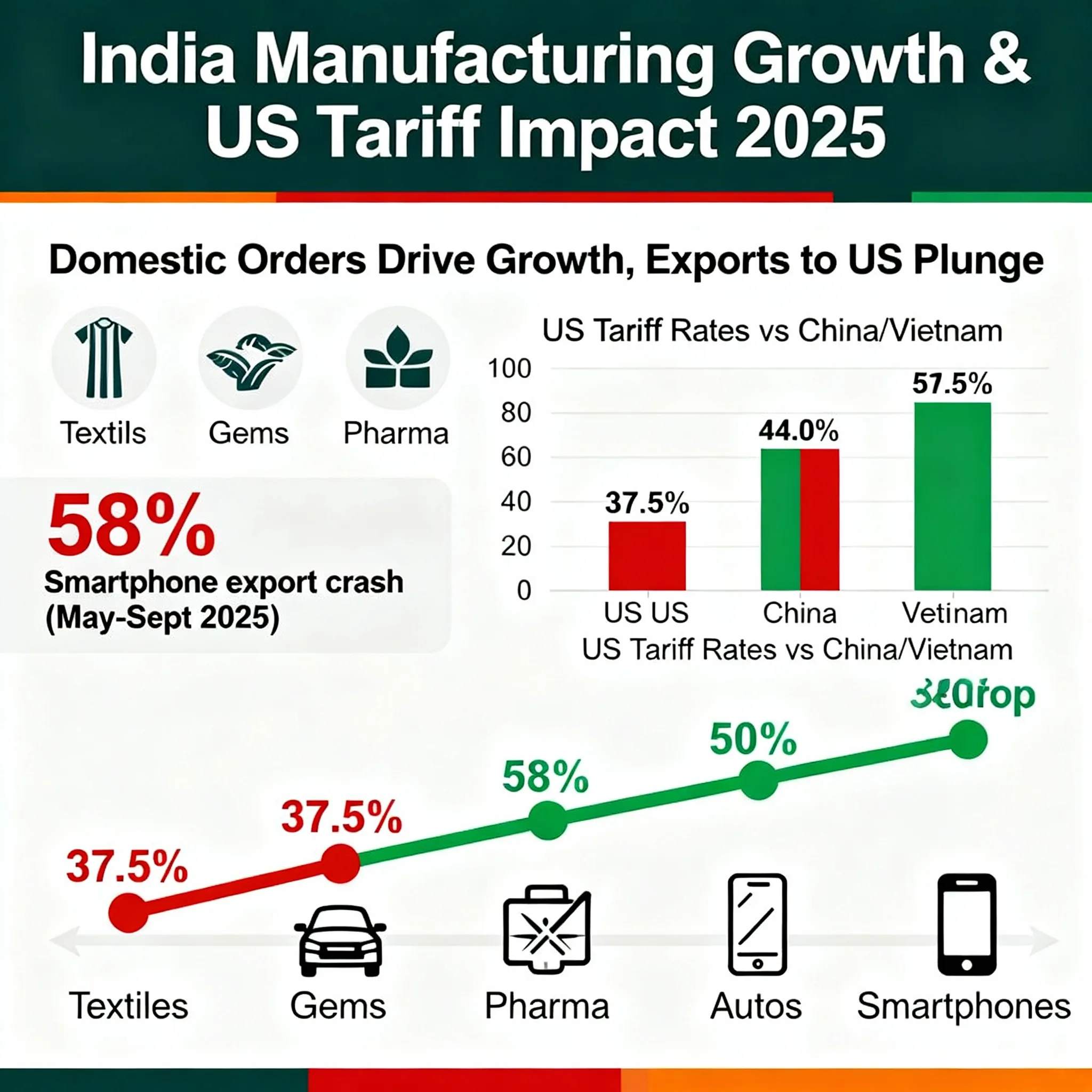 India’s Manufacturing Sector Surges to Five-Year High on GST Reforms and Robust Demand 8 India Manufacturing Growth and US Tariff impact 2025 :WireUnwired Research
