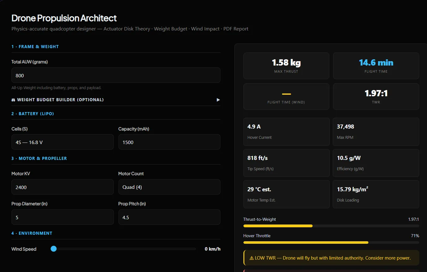 Drone Calculator: Calculate Thrust, Flight Time & TWR for Your Quadcopter
